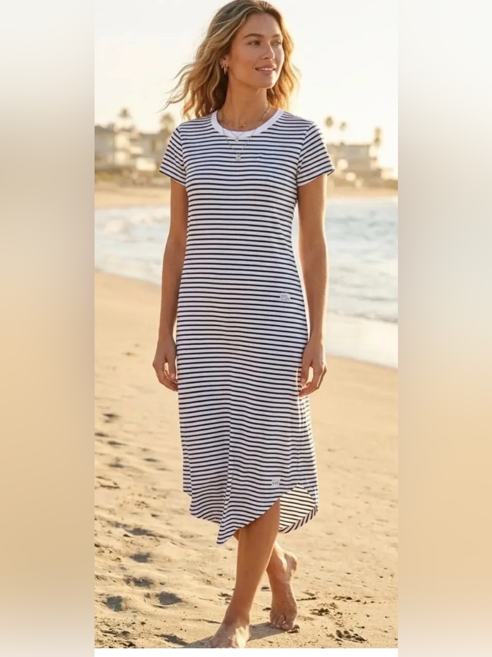 Frank & Eileen Navy and White Striped Short-Sleeve Maxi Dress Women’s Size M